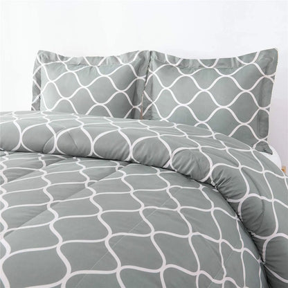 2-Pieces Gray Geometric Polyester Bedding Comforter Set.