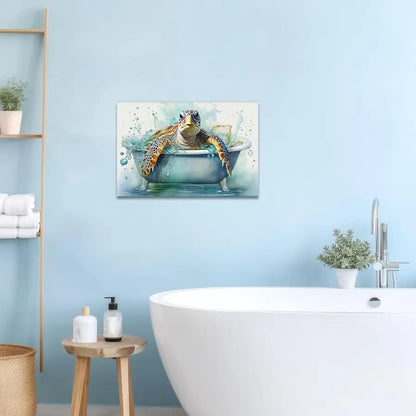 Sea Turtle Bathroom Wall Art Funny, in Bathtub Canvas Painting.