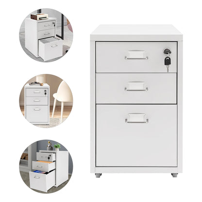 3 Tiers Rectangular Steel Vertical File Cabinet, Metal Mobile File Cabinet with Lock for Office, Study.