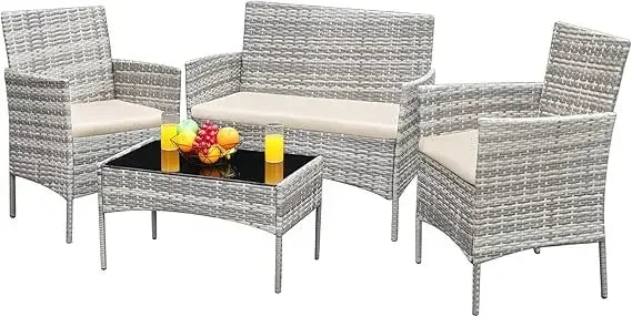 patio furniture 4 pieces conversation set outdoor wicker rattan chairs & Table.