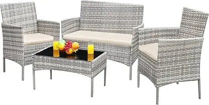 patio furniture 4 pieces conversation set outdoor wicker rattan chairs & Table.