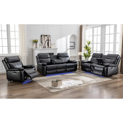 6-Seat Electric Power Recliner Sofa Set with Drop-Off Table, Wireless Charger, Faux Leather Loveseat.