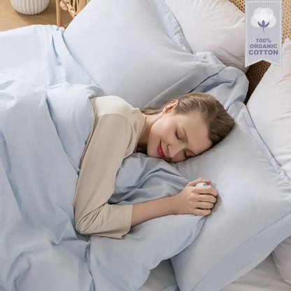 Light Blue 100 Washed Cotton Linen Like Duvet Cover Set Queen Size, 3 Pieces, and 2 Pillow Shams.