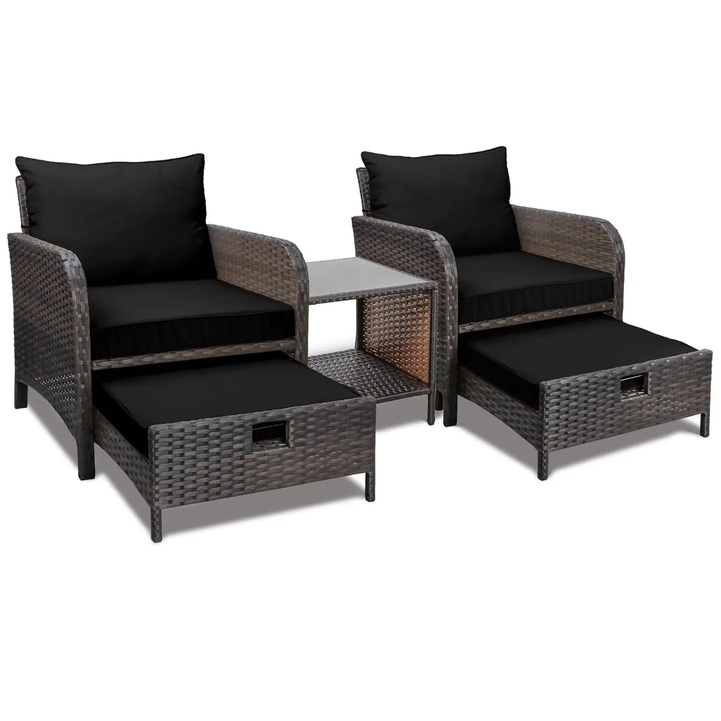 Balcony Furniture 5 Piece Patio Conversation Set, PE Wicker Rattan Outdoor Lounge Chairs.
