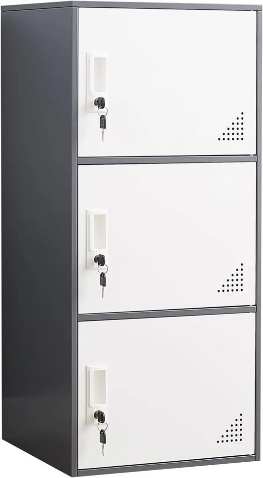 3-Door Metal Locker Cabinet for Office, Home, School Storage - Durable Steel Organizer