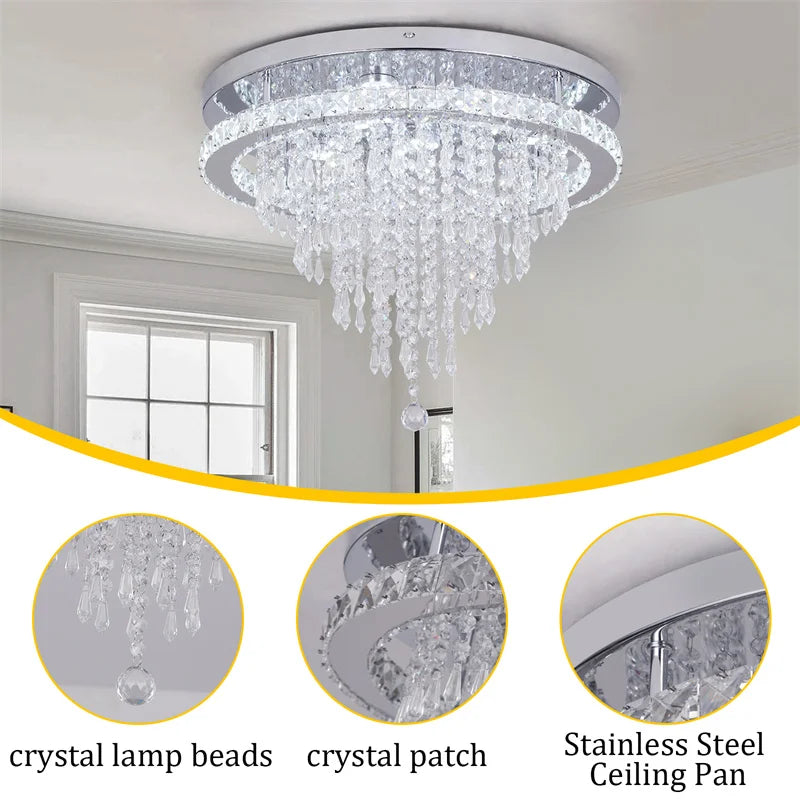 Luxury Crystal Ceiling Lamp Smart Led Dining Room Pendant Light Chandelier Remote Control.