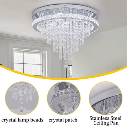 Luxury Crystal Ceiling Lamp Smart Led Dining Room Pendant Light Chandelier Remote Control.