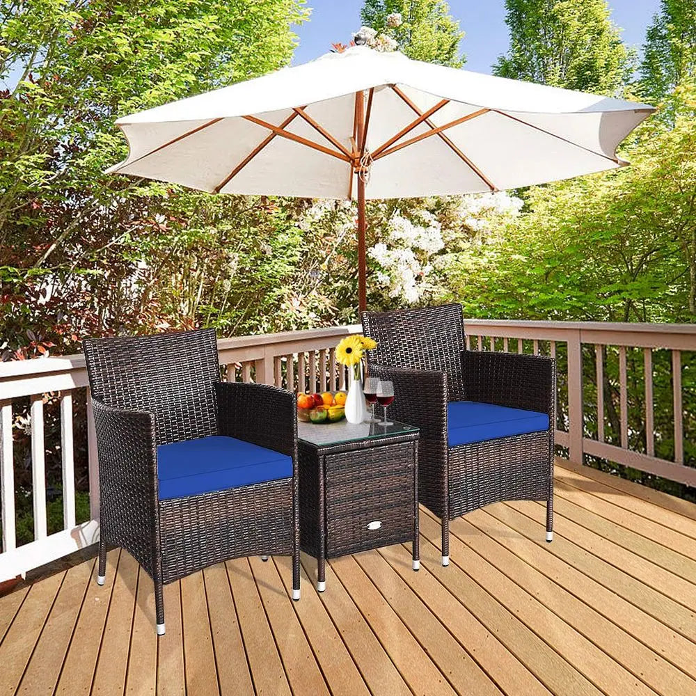 3 Piece Patio Furniture Set Outdoor Rattan Wicker Conversation Set with Coffee Table & Chairs.