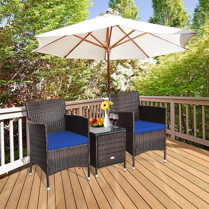 3 Piece Patio Furniture Set Outdoor Rattan Wicker Conversation Set with Coffee Table & Chairs.