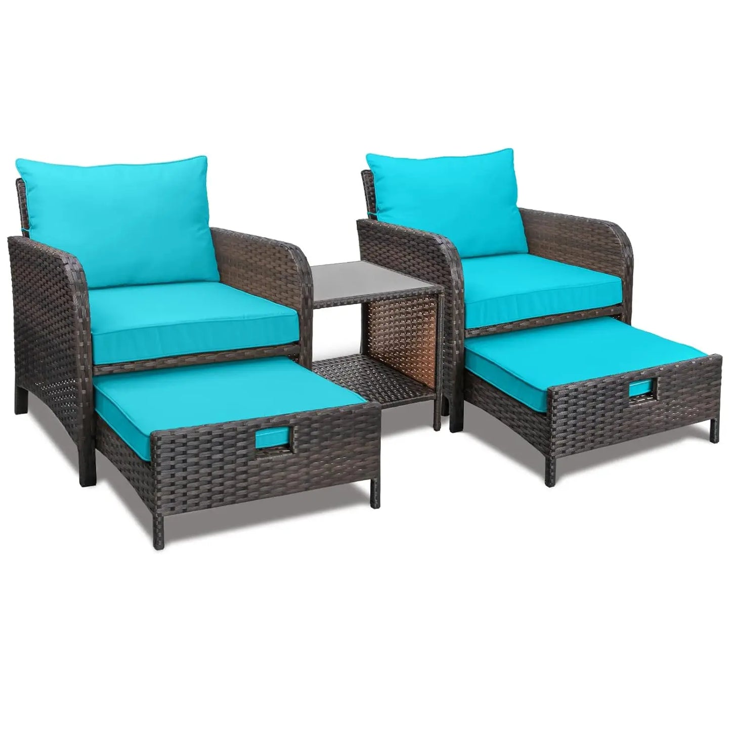 Balcony Furniture 5 Piece Patio Conversation Set, PE Wicker Rattan Outdoor Lounge Chairs.