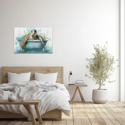 Sea Turtle Bathroom Wall Art Funny, in Bathtub Canvas Painting.