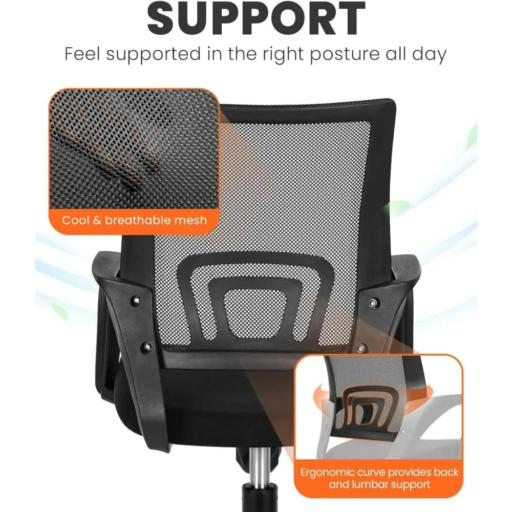 NEO CHAIR Black Mesh Gaming Office Chair Mid Back Lumbar Support Adjustable Height, Swivel.