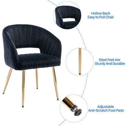 Modern Accent Dining Chairs Set of 2, Velvet Upholstered Dining Room Chairs with, Gold Metal Legs.