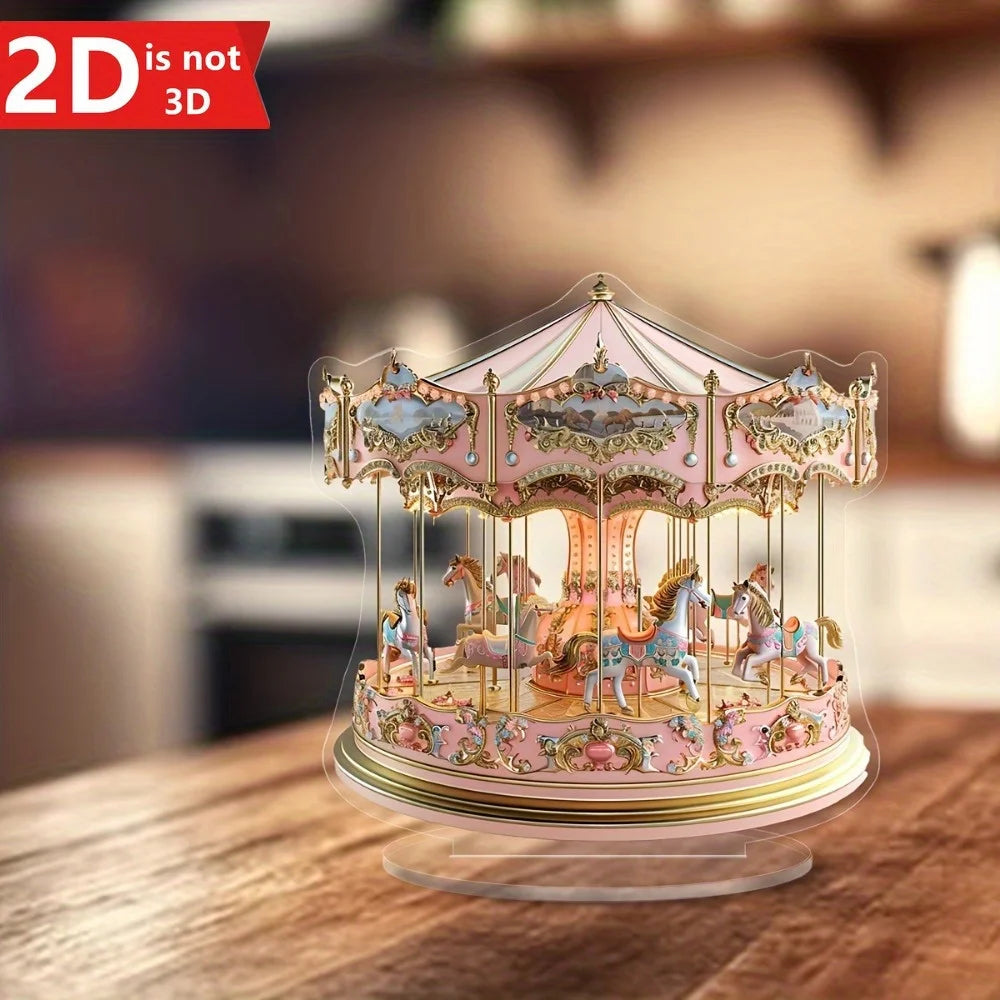 2D dreamy carousel light catcher, a versatile desktop ornament for home and office celebrations.