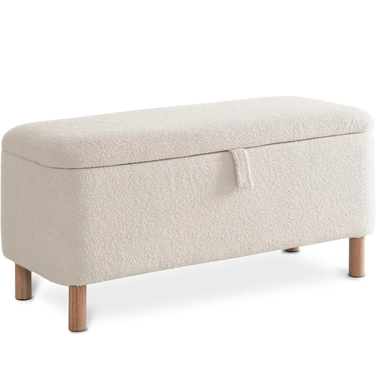 Storage Ottoman Bench for Bedroom end of Bed, Sherpa Upholstered Shoe Seat Storage.