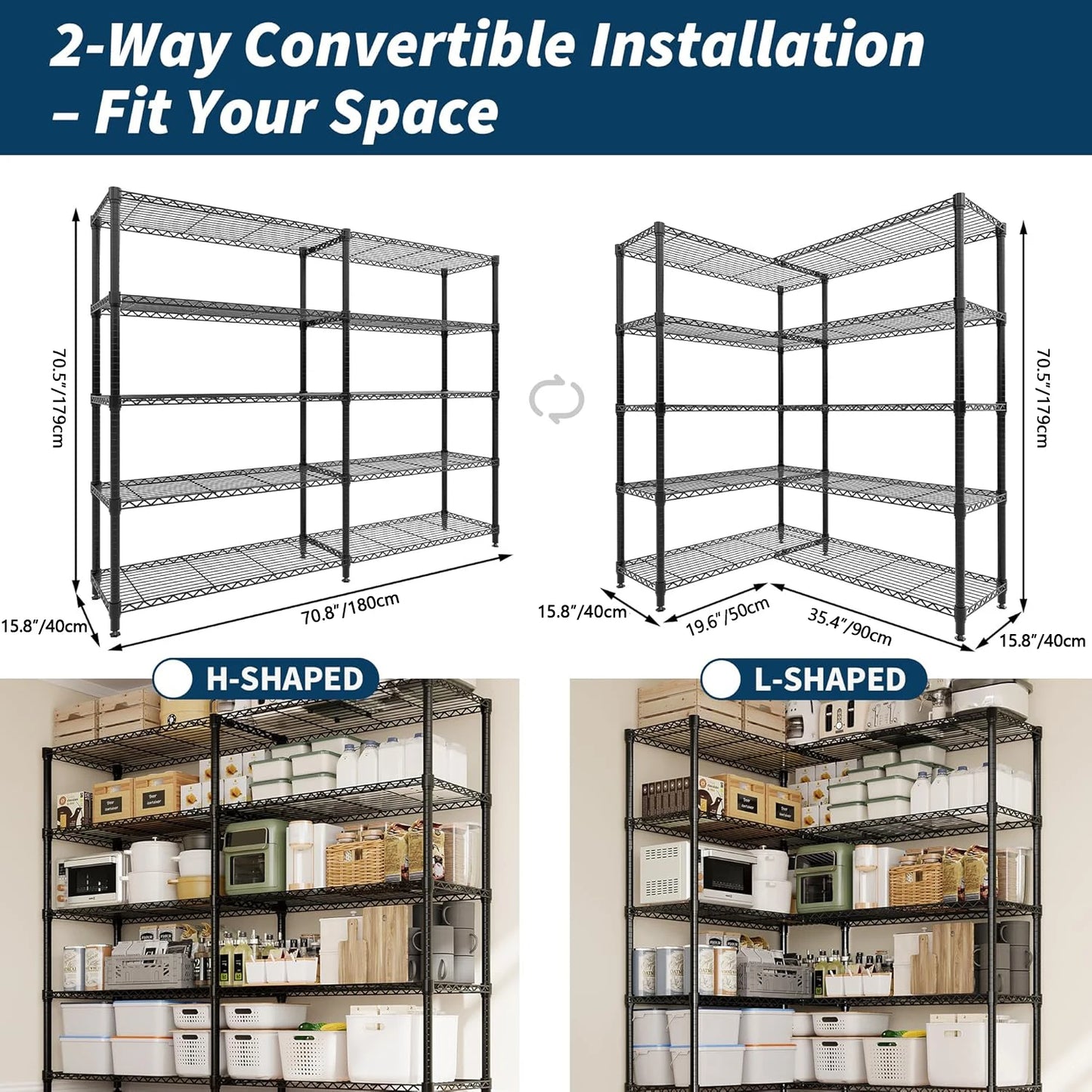 Heavy Duty Storage Shelves 4/5 Tiers Metal Shelving Unit Adjustable Organization Pantry Shelves.