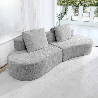 Curved Sofa with Modern Design, Light Grey, 4-Seat Living Room Set- 2 Pillows.