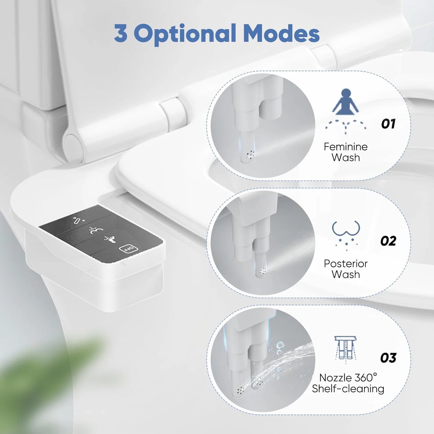ITAX Self-Cleaning Nozzle, non-Electric Self-Cleaning Bidet Attachment, Ultra Thin Design Toilet Seat.