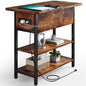 End Table with Charging Station, Flip Top Side Table with USB Ports and Outlets - for Living Room