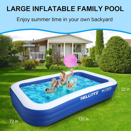 Inflatable Pool for Kids and Adults, 120" X 72" X 22" Oversized Thickened Family Pool for Toddlers