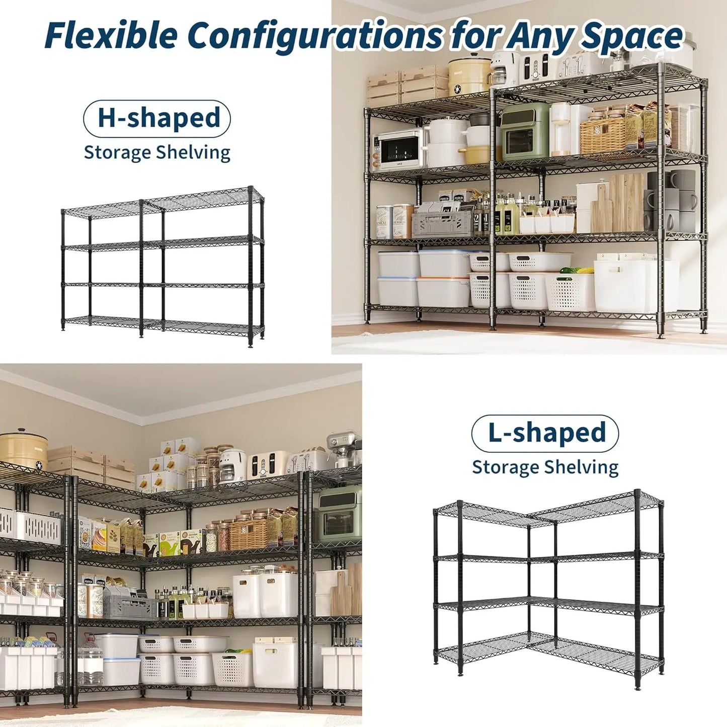 Heavy Duty Storage Shelves 4/5 Tiers Metal Shelving Unit Adjustable Organization Pantry Shelves.