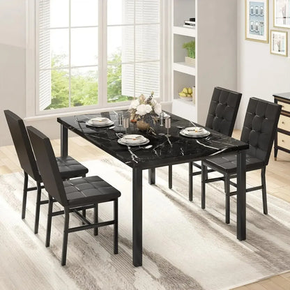Dining Room Table Set 5 Piece Set Marble Dining Table 4 Chair Table Set for Kitchen.