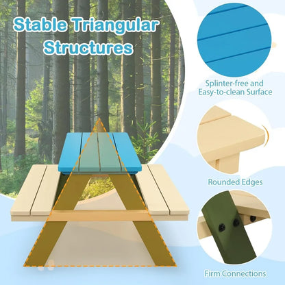Kids Picnic Table, Acacia Wood, Outdoor Table with Benches, Toddler Patio Furniture Set.