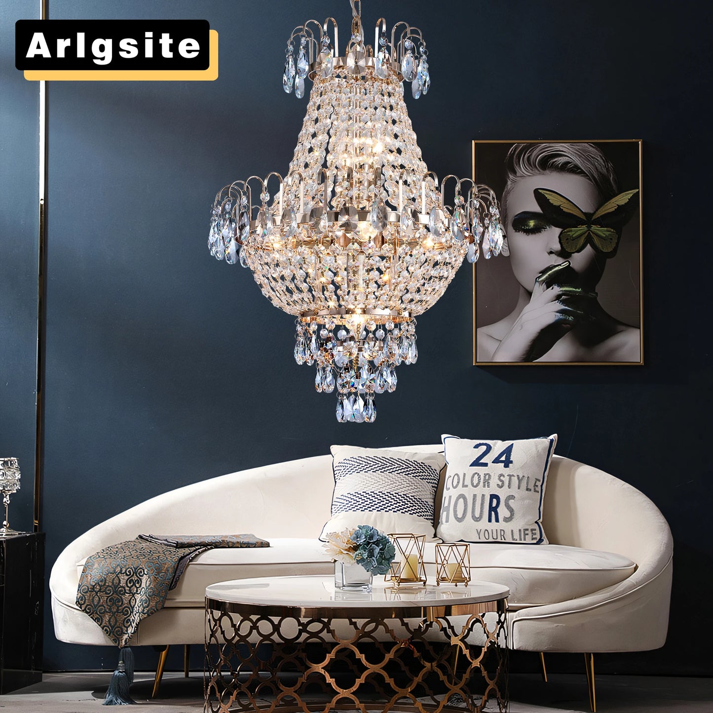 16.9" Luxury Retro Crystal Chandelier European Style Imperial Style Copper.