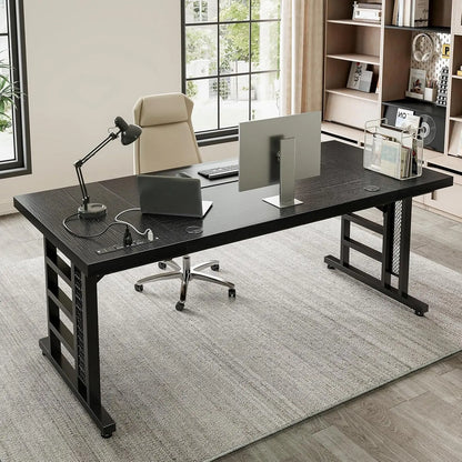 71 Inch Executive Desk with USB Ports, Large Computer Desk with Extra Thick, Office Desk, Furniture.