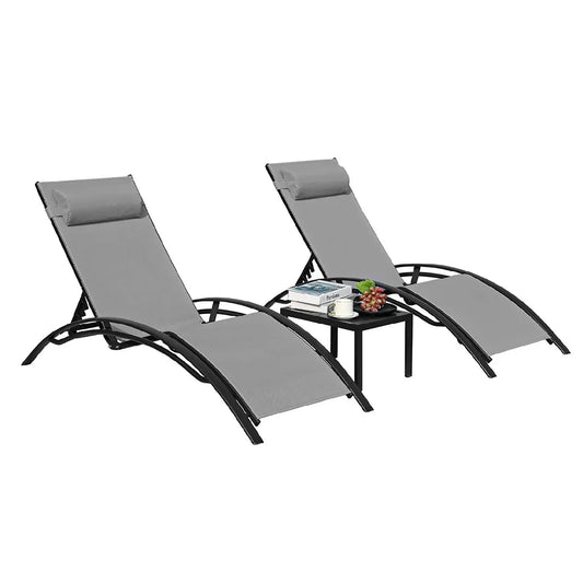 Aluminum Lounge Chair for Outside with 5 Adjustable Positions, Table 3Pcs Chaise Outdoor for Pool.