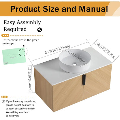 36 Inch Floating Bathroom Vanity with Sink Top Combo, Wood Single Sink.