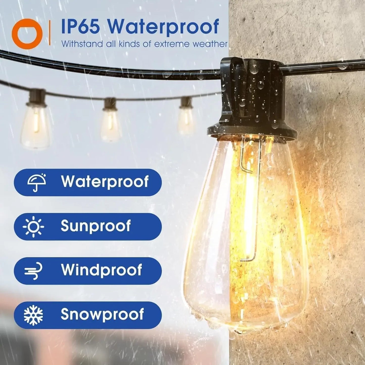 150FT LED Outdoor String Lights Waterproof, Shatterproof Replaceable Bulbs Dimmable- Hanging Lights.