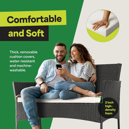 4-Piece Outdoor Patio Furniture Set - Patio Set with 2 Rattan Chairs, Love seat & Table.