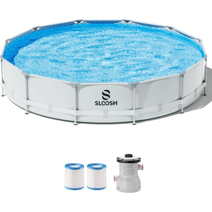 Above Ground Pool - 12ft x 30inch Outdoor Round Frame Swimming Pool Set with Filter Pump.