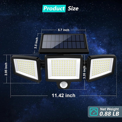 Outdoor Waterproof Solar Light with Motion Sensor 3-Head Security Light for Porches Garages Yard Entrances