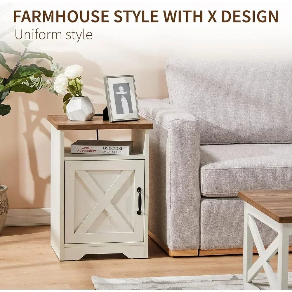 Bestseller Farmhouse Style 3-Piece Living Room Furniture Set - Coffee Table - 2 End Tables, Charging Station.