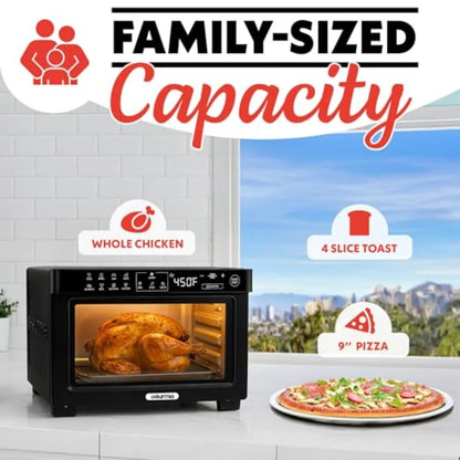 Digital Air Fryer Toaster Oven with Convection Mode 4 Slice Capacity 3 Rack Positions 12 Presets Toast Bagel Bake Roast Broil.