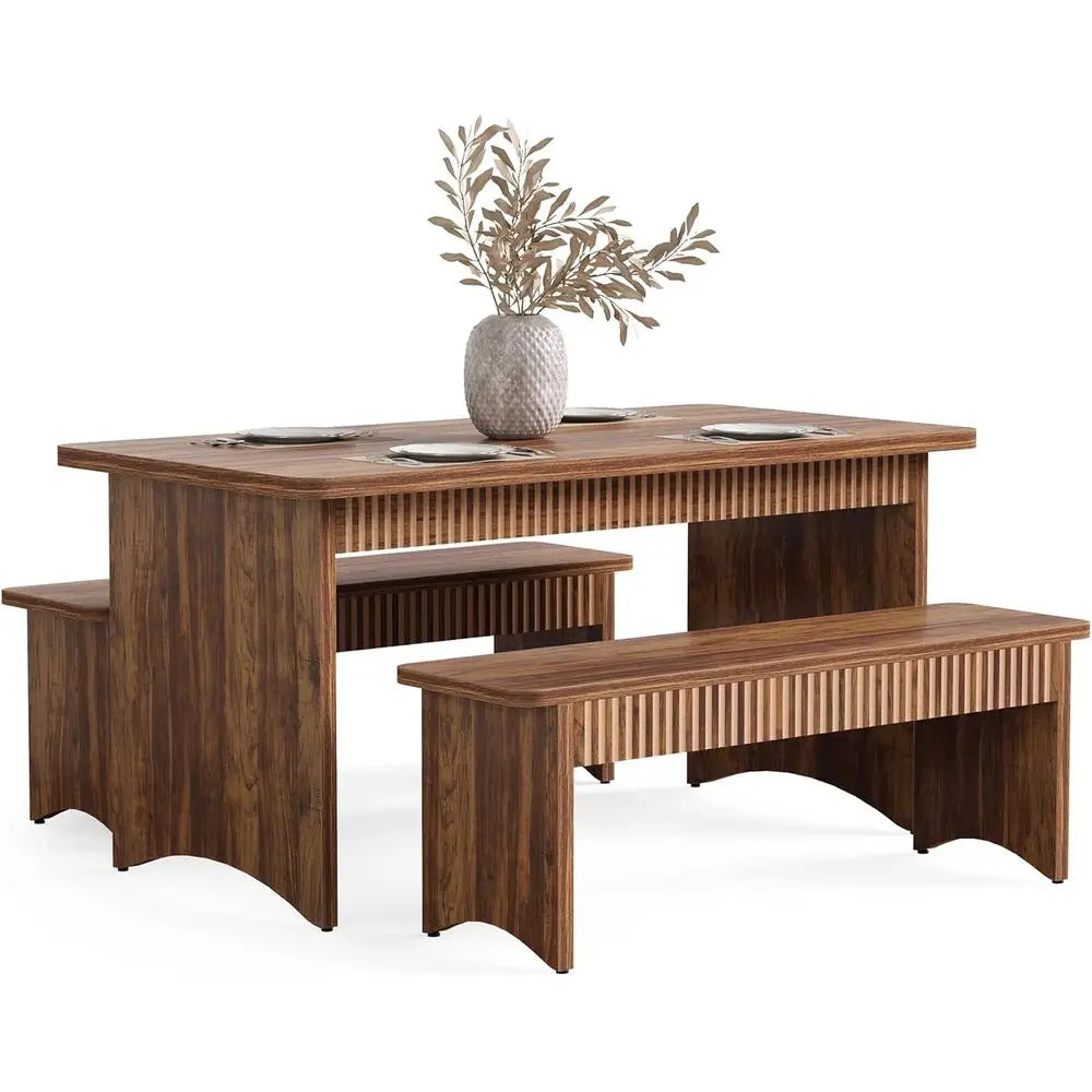 55" Dining Table with 2 Benches, Dining Table Set or 4-6 People.