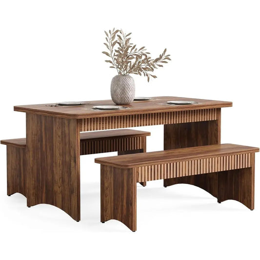 55" Dining Table with 2 Benches, Dining Table Set or 4-6 People.