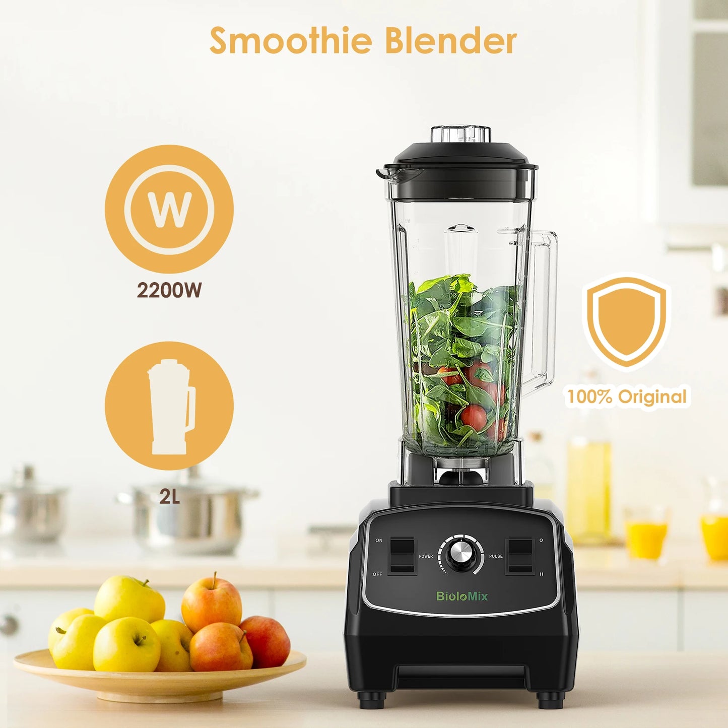 BPA Free 3HP 2200W Heavy Duty Commercial Grade Blender, Food Processor, Smoothie and Fruit Blender