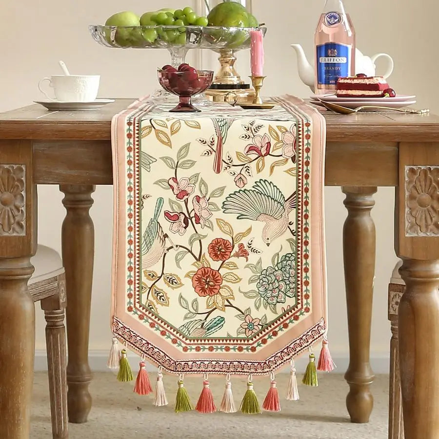 Velvet French Table Runner Farmhouse for Home Kitchen Dining Decor.