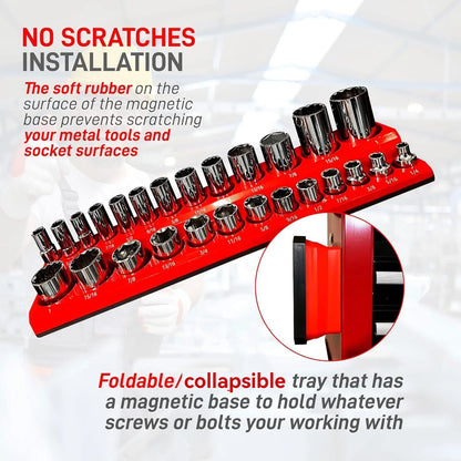 Magnetic Socket Organizer, 6-Piece Tool Organizers 1/2 inch, 3/8 inch,1/4 inch DriveHolds 143 Pcs Standard and Deep Size Sockets