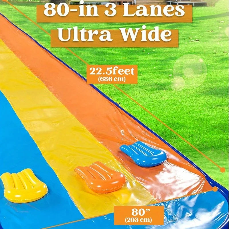 Joyfy 22.5ft Lawn Triple Water Slide with 3 Bodyboard's Summer Toy with Build in Advanced Sprinkler for Summer Fun