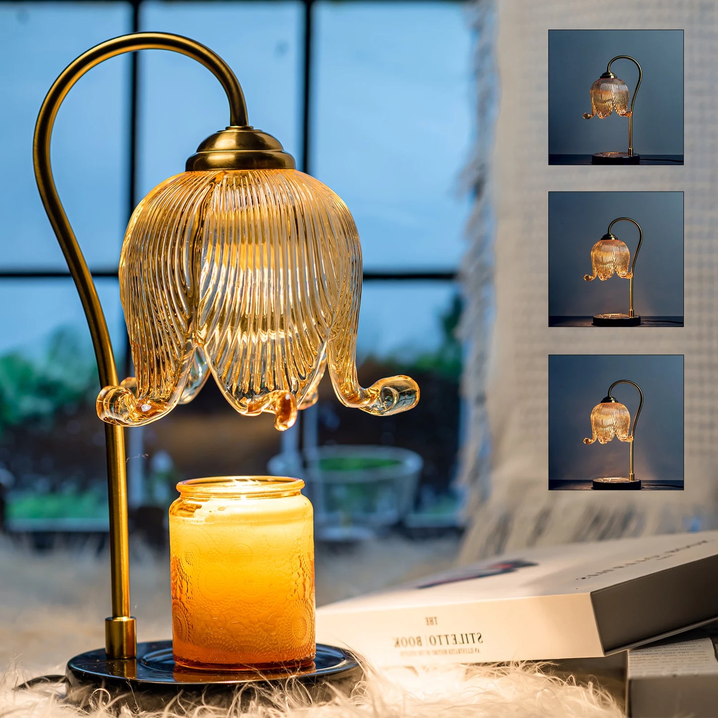 Tulip Flower Warm Candle Lamp French Retro Bedroom Bedside Lamp Fireless Fragrance.