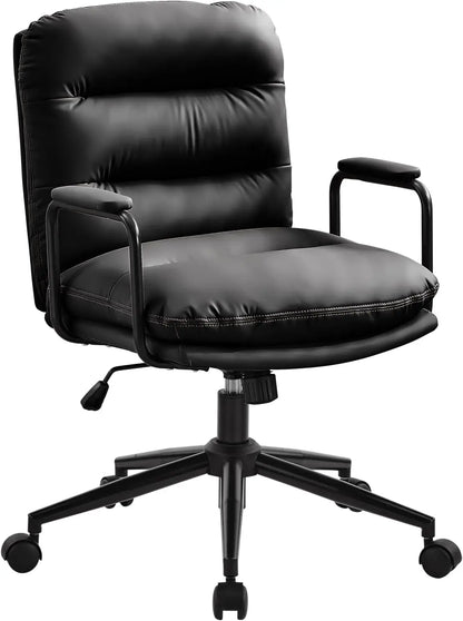 Leather Home Desk Chair, Comfortable Executive Office Chair with Wheels, Adjustable Height.