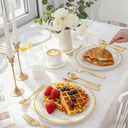 300-Piece Gold Plastic Silverware Set: Heavy Duty Disposable, with Forks, Spoons, Knives for Parties.