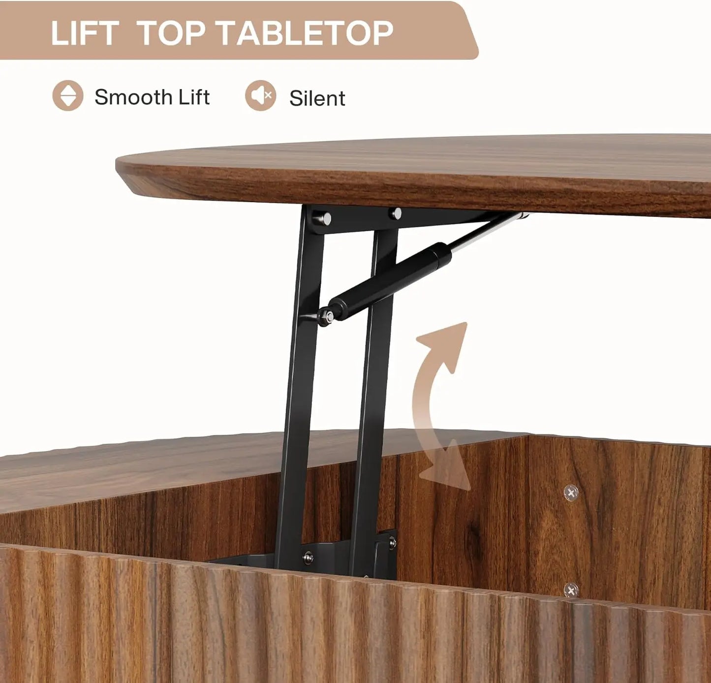 47-Inch Oval Lift Top Coffee Table with Storage Shelf for Living Room, Rustic Lift Up Tabletop.