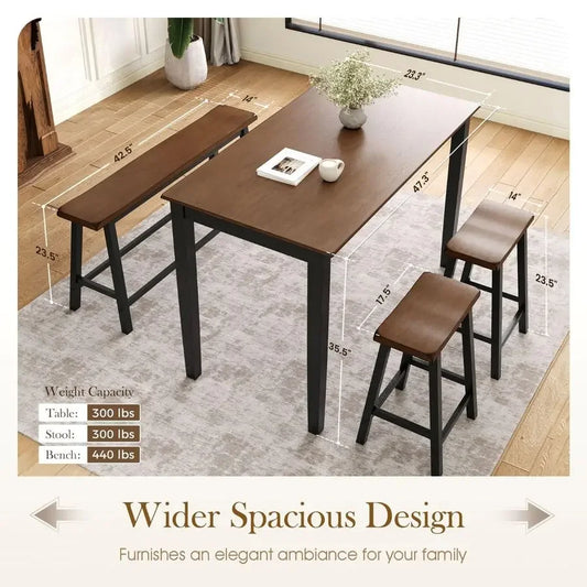 Dining Table Set for 4, Counter Height Table and Chairs Set of 4, Wood Kitchen Set with Bench, Rectangular.