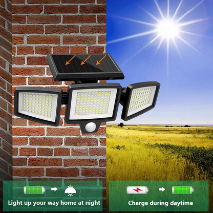 Outdoor Waterproof Solar Light with Motion Sensor 3-Head Security Light for Porches Garages Yard Entrances