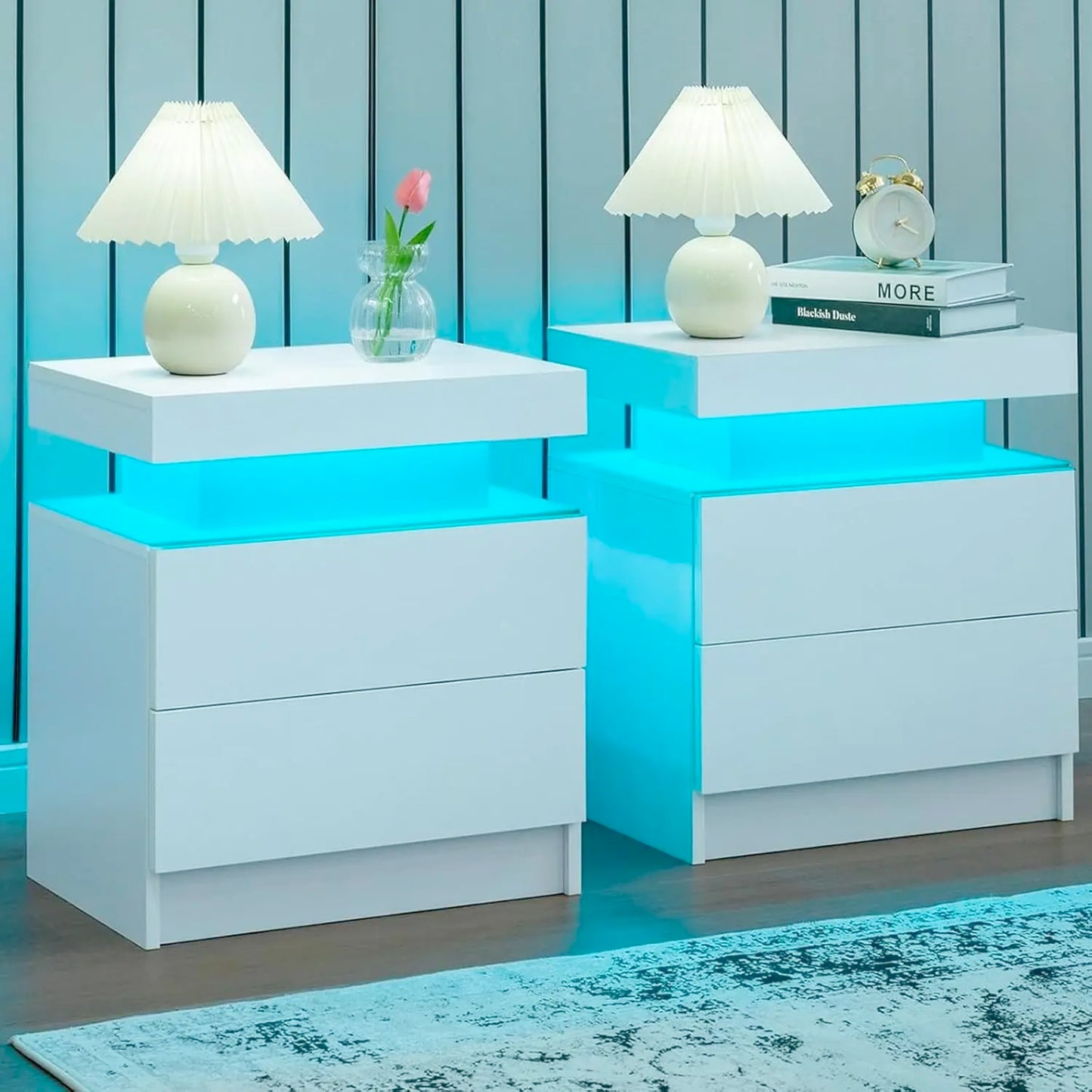 Nightstand Set of 2 LED Nightstand with 2 Drawer, Bedside Table, Customized.